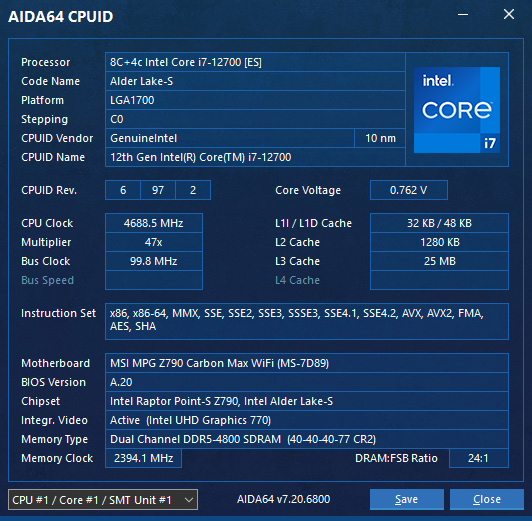 AIDA64 Engineer - Painel da Interface CPUID